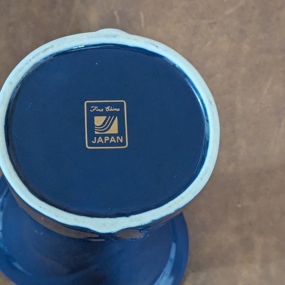 Vintage Japan 10.5" Navy Blue Vase Floral Iris Gold Trim by Fine China - Picture 3 of 7